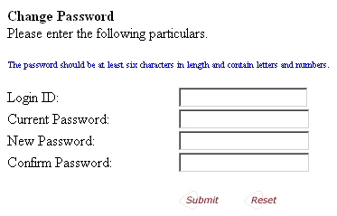 Change password screen